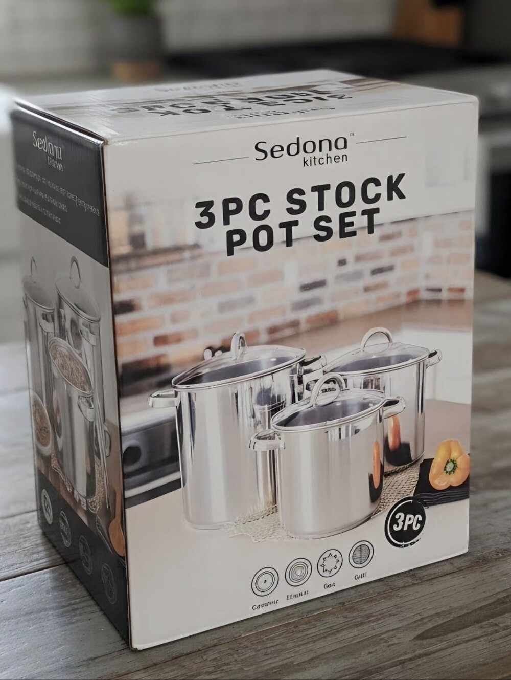 Sedona Kitchen Stainless Steel 3-Pc. Stock Pot Set